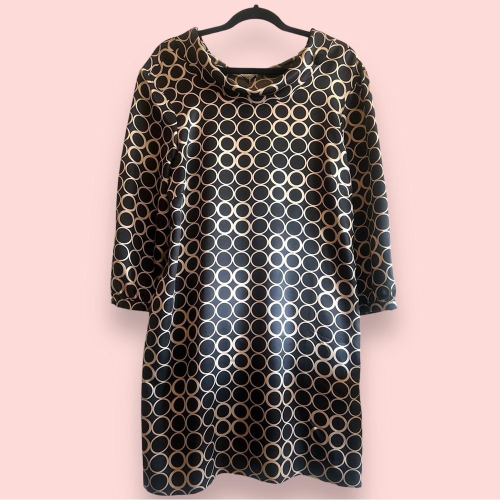VTG 90s J.Crew Silk Geometric Mod Shift Dress Circles 60s-Inspired Sixties Style